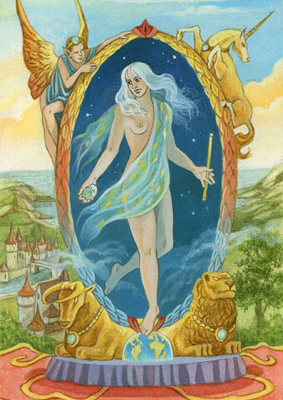 Magnin-Le Monde-small Reproduction sur toile de la carte de tarot Le Monde de Florence Magnin