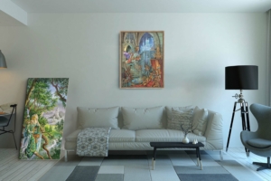 Présentation de la toile Appel d'Atout de Florence Magnin au format XL (A1) avec cadre chêne