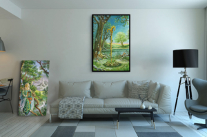 Toile As de Bâtons du tarot du Labyrinthe de Florence Magnin au format XXL (A0) avec cadre noir