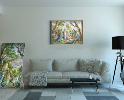 Toile La Naissance du dragon de Florence Magnin au format XL (A1) avec cadre chene