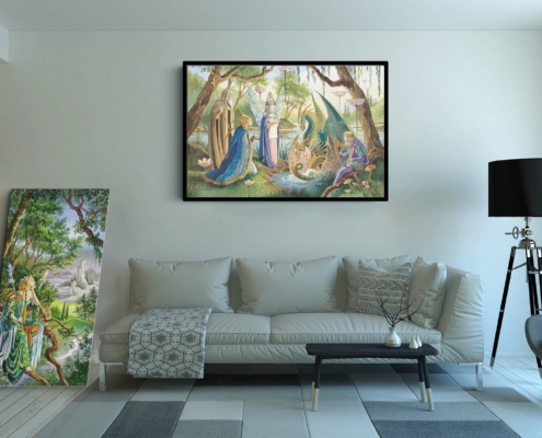 Toile La Naissance du dragon de Florence Magnin au format XXL (A0) avec cadre noir