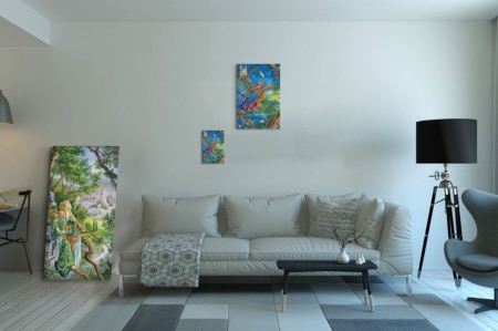 Présentation des 2 tailles disponibles pour la toile L'Année du dragon de Florence Magnin