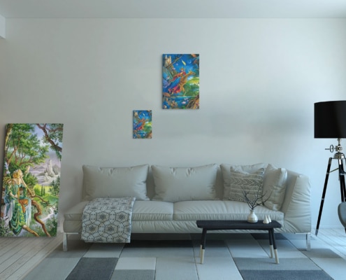 Magnin-Annee du dragon-2 tailles Présentation des 2 tailles disponibles pour la toile L'Année du dragon de Florence Magnin