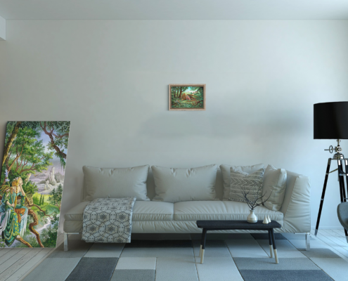 Toile La Clairière de Florence Magnin au format S (A4) avec cadre chêne