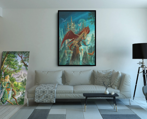 Reproduction de la Cité des dragons format XXL avec cadre noir