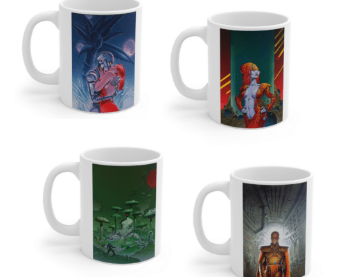 Présentation des 4 mugs de Philippe Caza