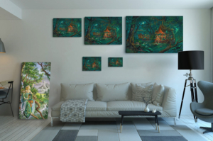 Présentation des 5 tailles disponibles pour la toile Beltane Nocturne de Florence Magnin