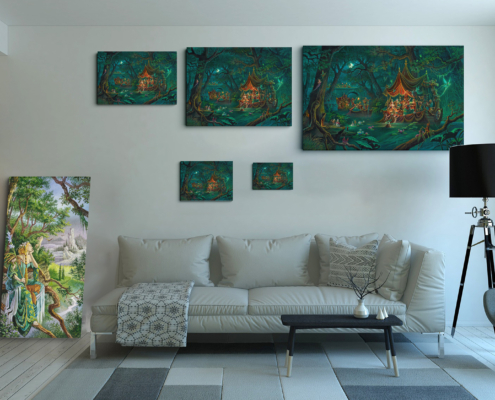 Présentation des 5 tailles disponibles pour la toile Beltane Nocturne de Florence Magnin