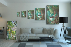 Présentation des 5 tailles disponibles pour la toile La Promenade de Florence Magnin