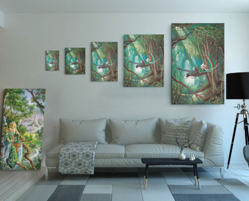 Présentation des 5 tailles disponibles pour la toile La Promenade de Florence Magnin