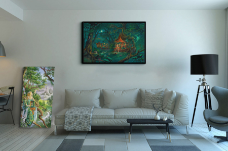 Beltane Nocturne, reproduction sur toile de Florence Magnin, en format XXL avec cadre noir