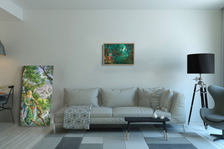 Fin de Fête, reproduction sur toile de Florence Magnin, en format L avec un cadre chêne