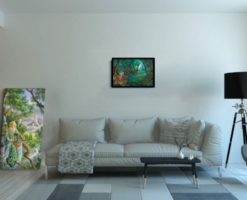 Fin de Fête, reproduction sur toile de Florence Magnin, en format L avec un cadre noir