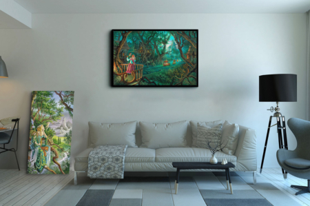 Fin de Fête, reproduction sur toile de Florence Magnin, en format XXL avec un cadre noir