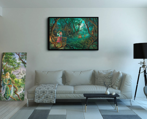 Fin de Fête, reproduction sur toile de Florence Magnin, en format XXL avec un cadre noir