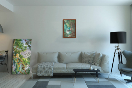 La Promenade, reproduction sur toile de Florence Magnin, en format L (A2) avec cadre noix
