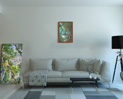 La Promenade, reproduction sur toile de Florence Magnin, en format L (A2) avec cadre noix