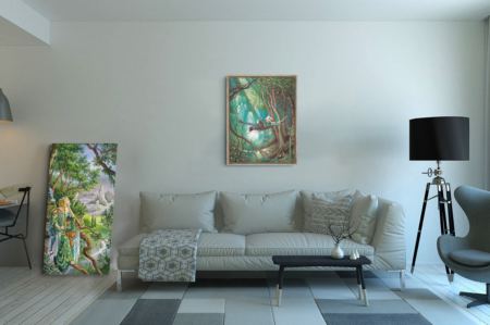 La Promenade, reproduction sur toile de Florence Magnin, en format XL (A1) avec cadre chêne