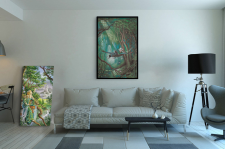 La Promenade, reproduction sur toile de Florence Magnin, en format XXL (A0) avec cadre noir