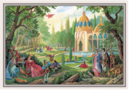 Toile Partie Champetre de Florence Magnin en fomat L avec cadre blanc