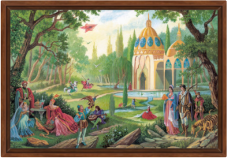Toile Partie Champetre de Florence Magnin en fomat L avec cadre noix