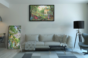 Toile Partie Champetre de Florence Magnin en format XXL avec cadre noir
