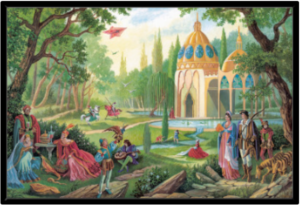Reproduction sur toile du tableau Partie Champêtre de Florence Magnin en format XXL avec cadre noir