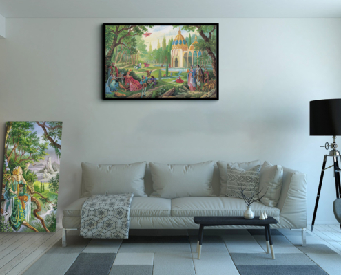 Toile Partie Champetre de Florence Magnin en format XXL avec cadre noir