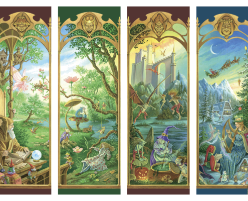 Les quatre toiles de la série Enfance de Florence Magnin