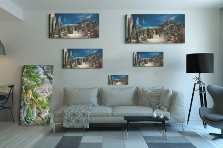 Présentation des 5 tailles disponibles pour la toile Ambre de Florence Magnin