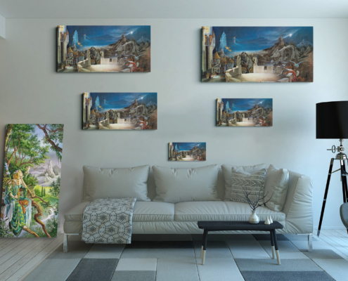 Magnin-Ambre contexte-5 tailles Présentation des 5 tailles disponibles pour la toile Ambre de Florence Magnin