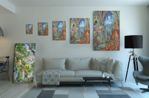 Présentation des 5 tailles disponibles pour la toile Appel d'Atout de Florence Magnin