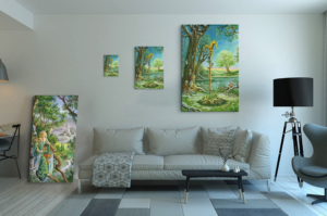 Présentation des 3 tailles disponibles pour la toile As de Bâtons de Florence Magnin