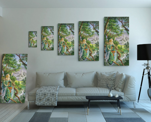 Magnin-Dame Verte-5 tailles Présentation des 5 tailles disponibles pour la toile La Dame Verte de Florence Magnin