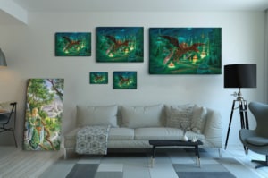 Présentation des 5 tailles de la toile Dragon Nocturne de Florence Magnin