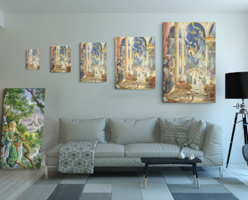 Magnin-Fete au Palais-5 tailles Présentation des 5 tailles disponibles pour la toile La Fête au palais de Florence Magnin