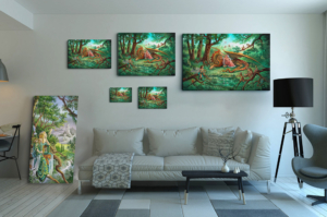 Présentation des 5 tailles de la toile La Clairière de Florence Magnin