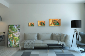 Présentation des 3 tailles de la toile La Dompteuse de Florence Magnin