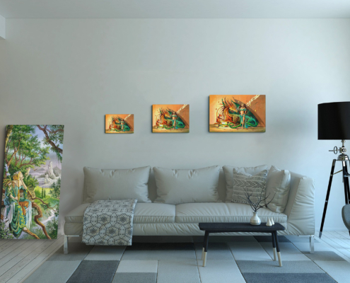 Magnin-La Dompteuse-3 tailles Présentation des 3 tailles de la toile La Dompteuse de Florence Magnin