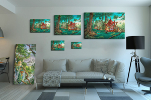 Présentation des 5 tailles disponibles pour la toile La Fête du printemps de Florence Magnin