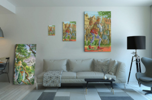 Présentation des 3 tailles disponibles pour la toile Le Mat de Florence Magnin