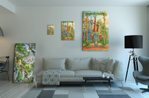 Présentation des 3 tailles disponibles pour la toile Le Pendu de Florence Magnin