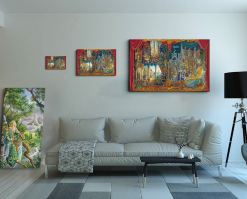 Magnin-Reve de dragon-3 tailles Présentation des 3 tailles disponibles pour la toile Rêve de Dragon de Florence Magnin