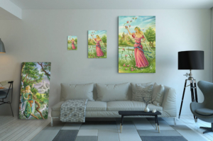 Présentation des 3 tailles disponibles pour la toile Reine de Bâtons de Florence Magnin