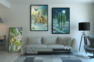 Présentation du Cavalier et du Trois de Bâtons du Labyrinthe en format XXL (A0) avec cadre noir