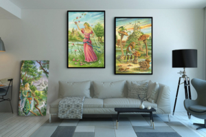 Présentation de la Reine et du Valet de Bâtons du Labyrinthe en format XXL (A0) avec cadre noir