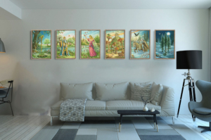 Présentation de toute la série des Bâtons du Labyrinthe en format L (A2) avec cadre chêne