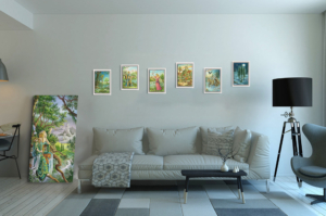 Présentation de toute la série des Bâtons du Labyrinthe en format S (A4) avec cadre blanc