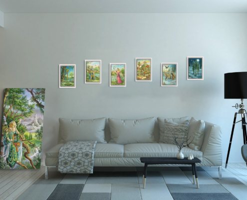 Magnin-fresque Arcanes Labyrinthe contexte-S-blanc Présentation de toute la série des Bâtons du Labyrinthe en format S (A4) avec cadre blanc