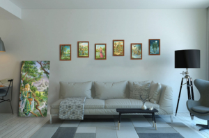 Présentation de la série des Bâtons en format S (A4) avec cadre noix